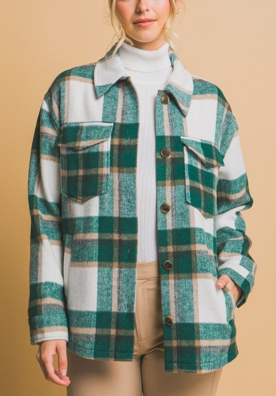 Wool Blend Plaid Button Up Shacket