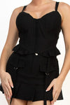 Ruffle Boned Corset Zip-Up Top