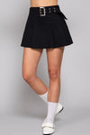 Belted Pleated Stretch Mini Skirt