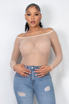 Sheer Mesh Off Shoulder Foil Bodysuit