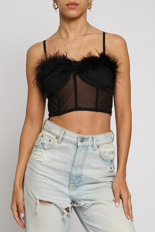 Feathered Mesh Corset Top