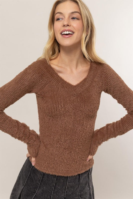 Fuzzy Knit Off Shoulder Top