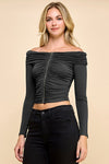 Off Shoulder Zip-Up Front Top