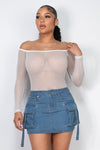 Sheer Mesh Off Shoulder Foil Bodysuit