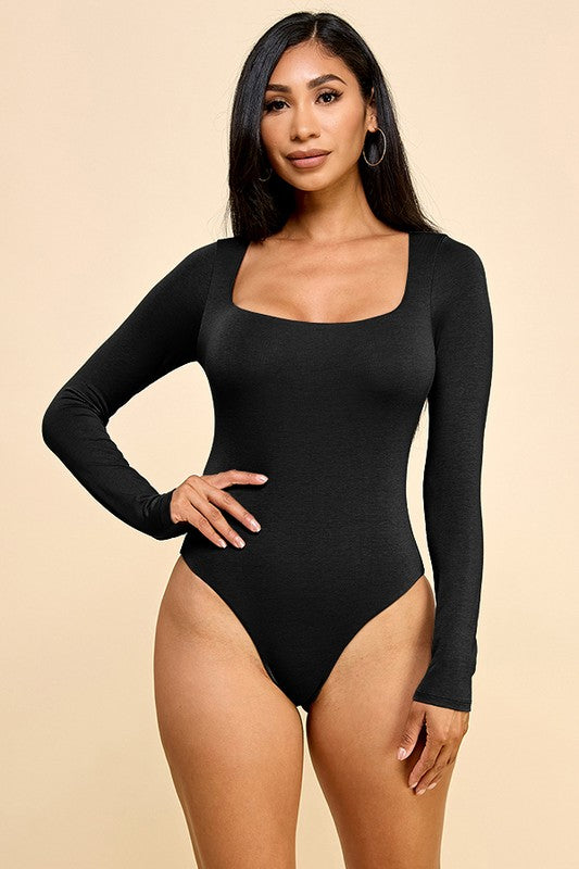 Square Neck Double Layer Long Sleeve Bodysuit