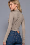 High Neck Long Sleeve Shirring Knit Bodysuit