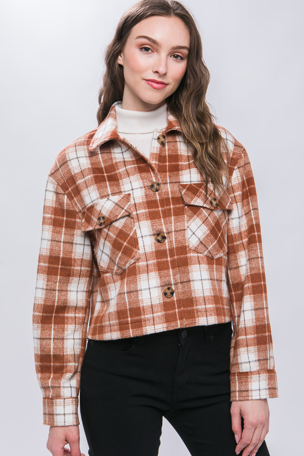 Plaid Button Down Flannel Crop Jacket