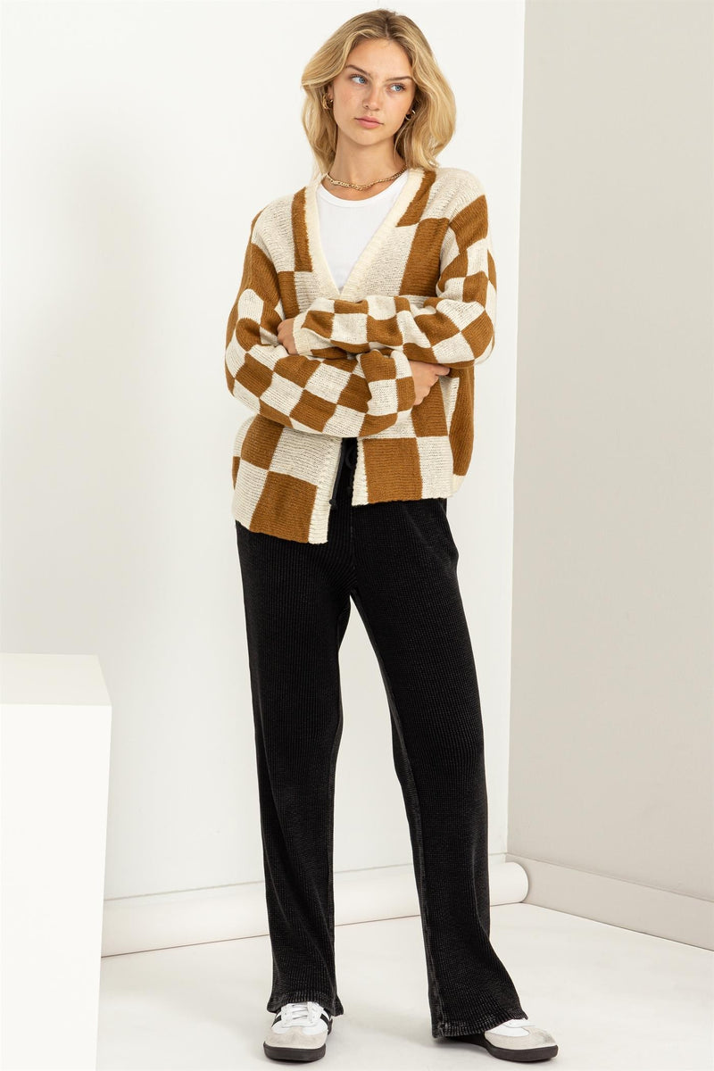 Checker Pattern Relaxed Cardigan