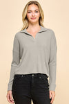 Brushed Rib Collar Long Sleeve Top