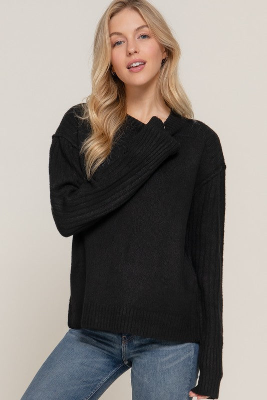 Relaxed Mock Neck Long Sleeve Sweater