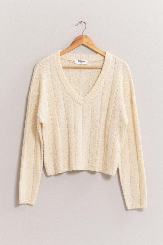 Textured Knit Crop V-Neck Sweater