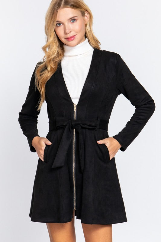 Zip Up Faux Suede Dress Jacket
