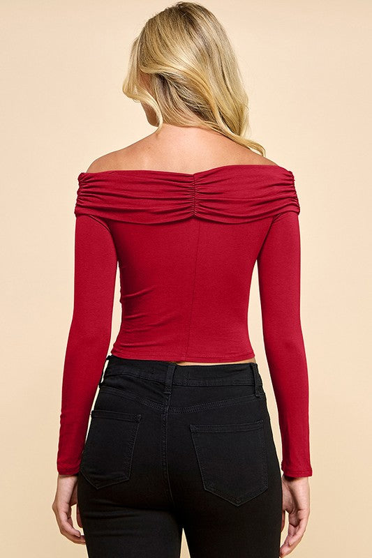 Off Shoulder Zip-Up Front Top