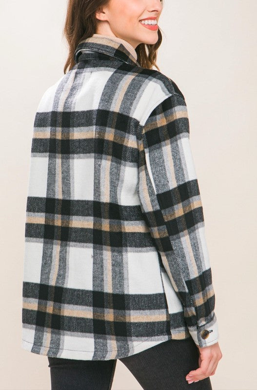 Wool Blend Plaid Button Up Shacket