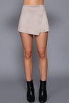 Front Wrap Faux Suede Mini Skirt