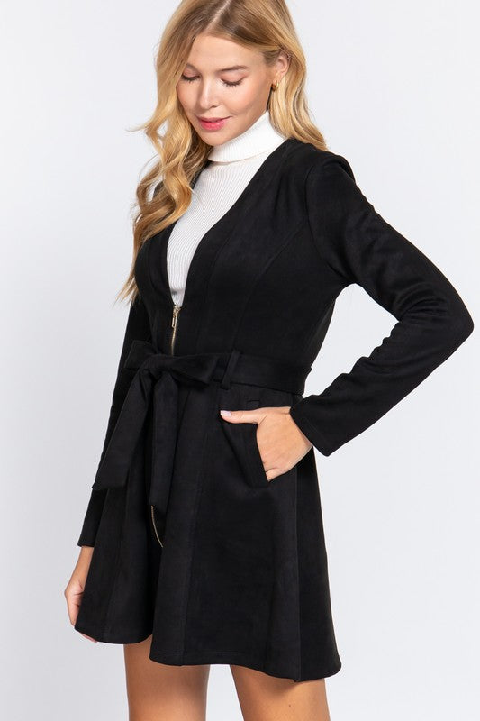 Zip Up Faux Suede Dress Jacket