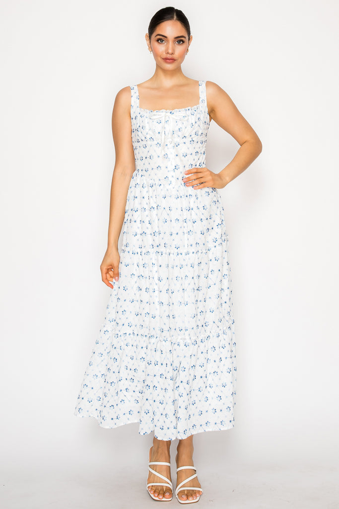 Eyelet Embroidered Flowers Midi Dress