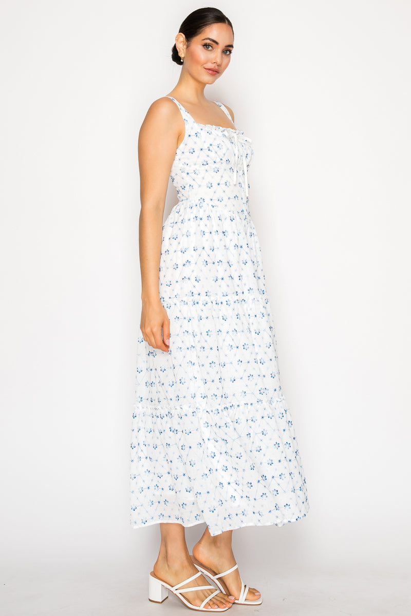 Eyelet Embroidered Flowers Midi Dress