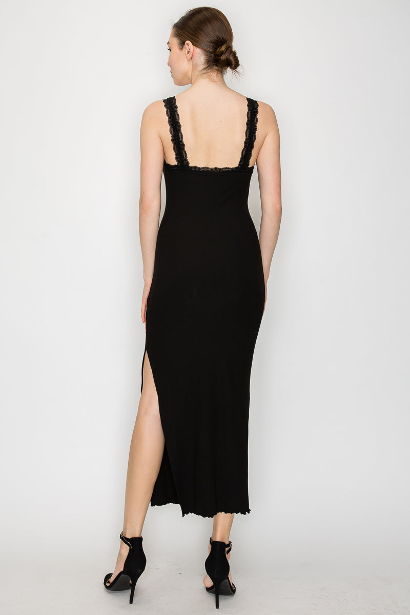 Lace Trim Tank Dress w/Slit