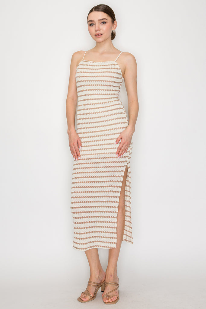 Cut Out Back Stripe Knit Maxi Dress