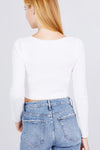 V-Neck Front Knotted Crop Sweater