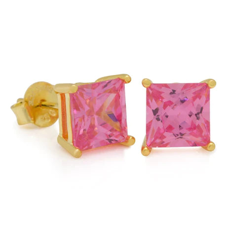 6MM Pink Brilliant-Cut Stud Earrings