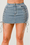 Side Lace-up Denim Mini Skirt