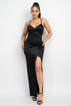 Stretch Satin High Slit Asym Gown