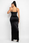 Stretch Satin High Slit Asym Gown