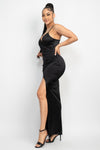 Stretch Satin High Slit Asym Gown