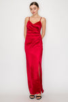 Stretch Satin High Slit Asym Gown