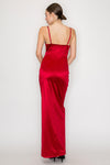 Stretch Satin High Slit Asym Gown