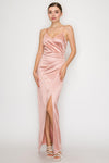 Stretch Satin High Slit Asym Gown