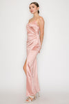 Stretch Satin High Slit Asym Gown