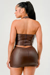 Laced Up Trim Faux Leather Halter Top