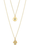 Dbl Layer Humsa 3rd Eye Necklace Gold