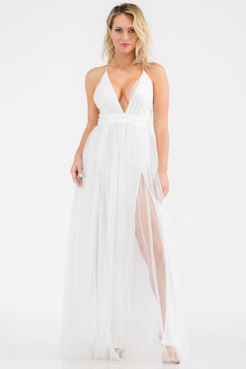 Mesh Empire Waist Gown White / Large Mesh Empire Waist Gown White / Large