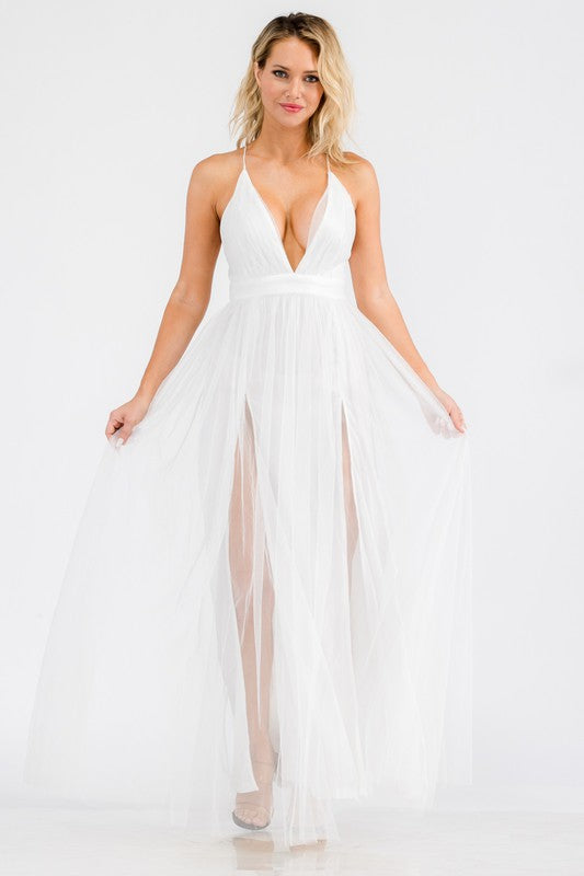 Mesh Empire Waist Gown White / Large Mesh Empire Waist Gown White / Large