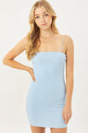 Ribbed Solid Square Neck Mini Dress