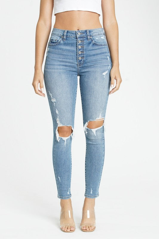 Bella Skinny Ankle Button Fly Jeans
