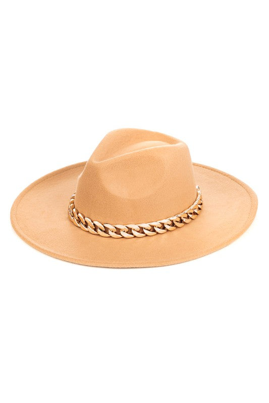 Flat Brim Chain Hat Tan