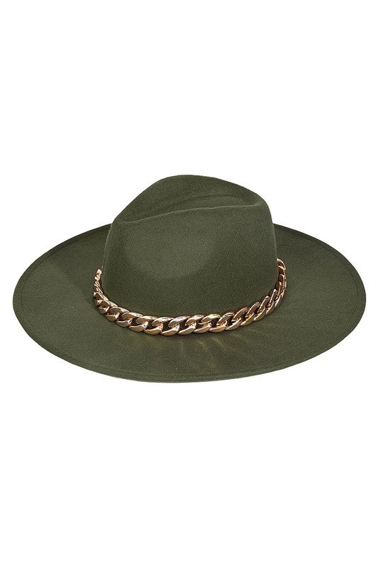Flat Brim Chain Hat Olive