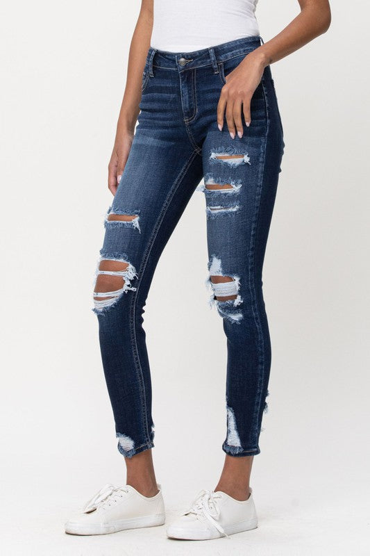 Mid Rise Sanded Ripped Jeans