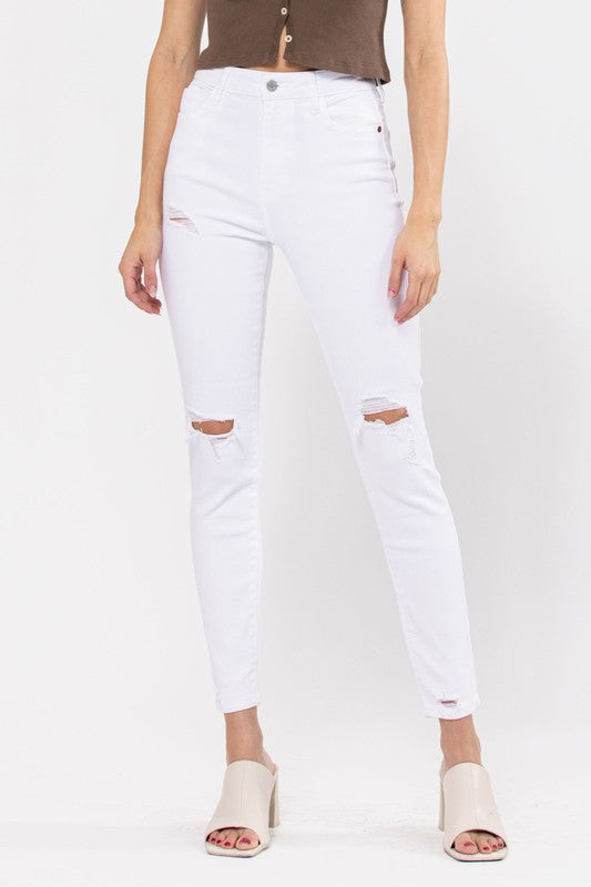 High Rise Knee-Distress Skinny