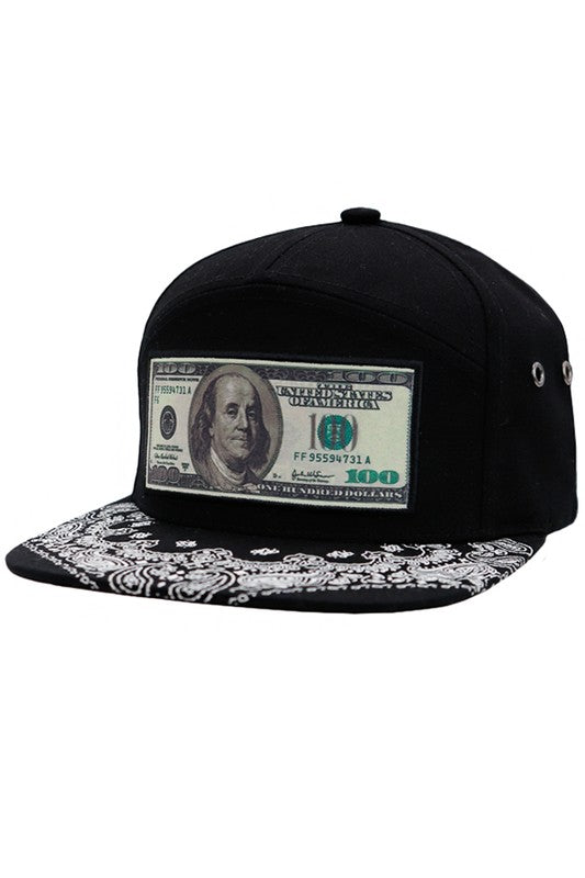 100 Dollar Bill Bandana Snap Back Hat Blk