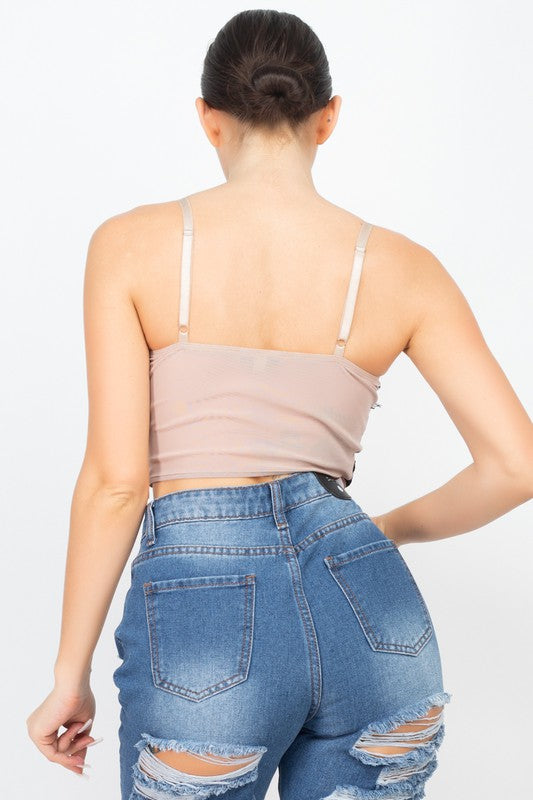 Lace Mesh Trim Padded Tank Top