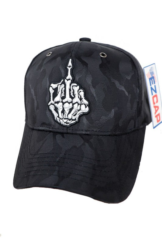 Camo Middle Finger Skeleton Hat