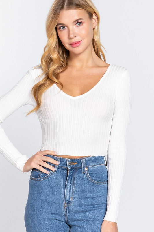 Long Sleeve V-Neck Crop Sweater