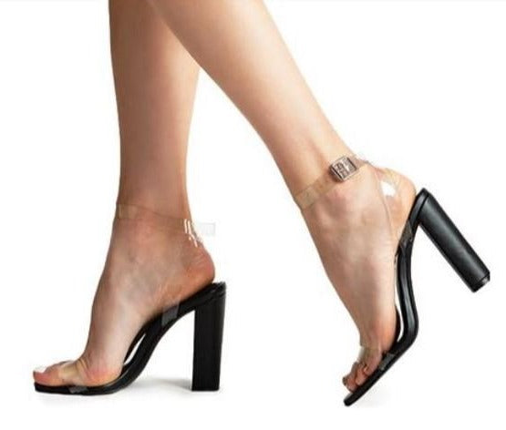Bixby Clear Ankle Strap Chunky Heel Sandal