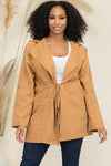 Tie Belt Collared Hooded Jacket